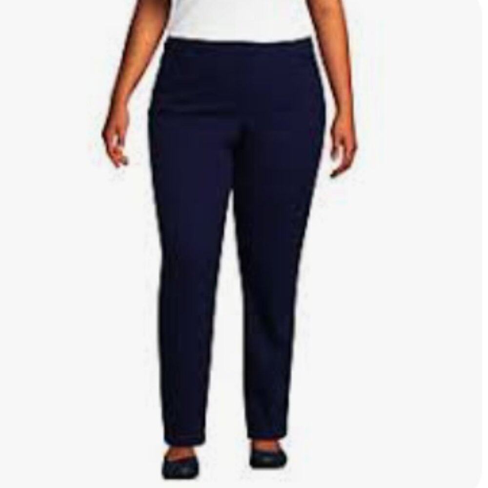 LANDS END Chic Stretchy Navy Blue Dress Pants Trousers 12